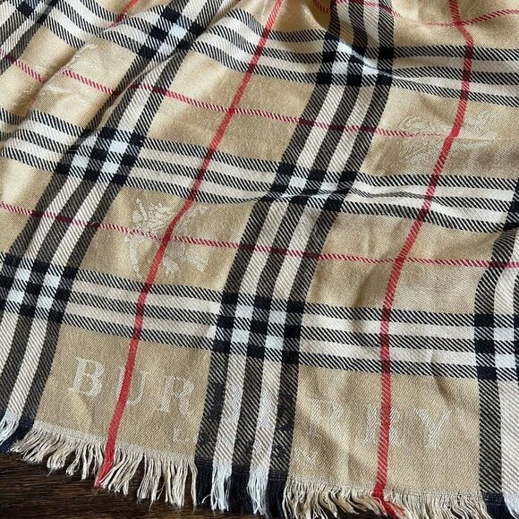 BURBERRY London Large Cashmere Silk Blend Heritage Check Scarf Sarong Cover-up - Picture 2 of 4